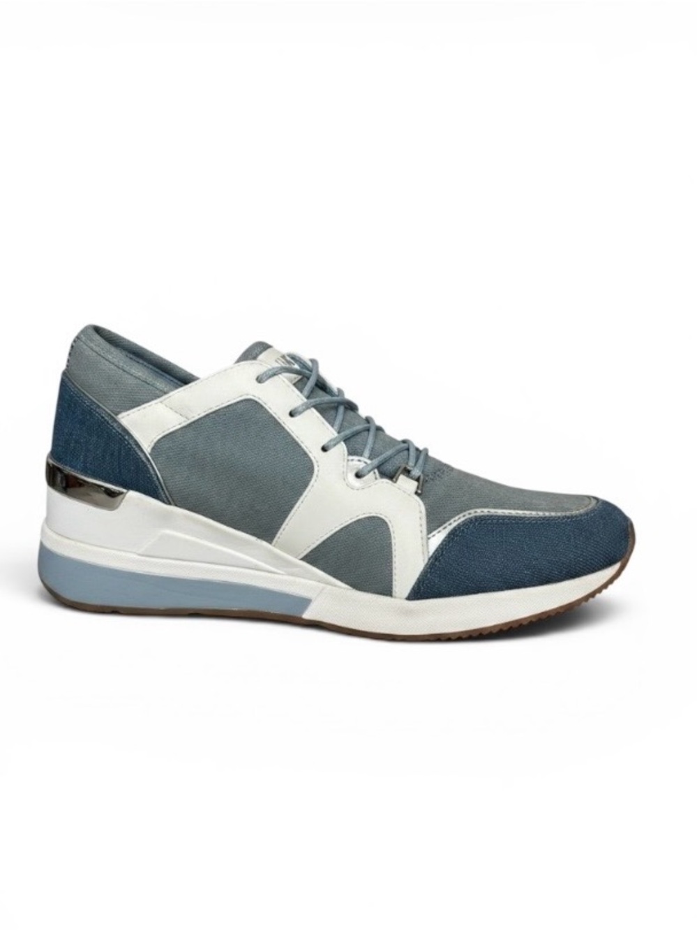 Michael Kors Liv Trainer Women Blue White and Silver Lace-Up Sneakers Size 9.5M